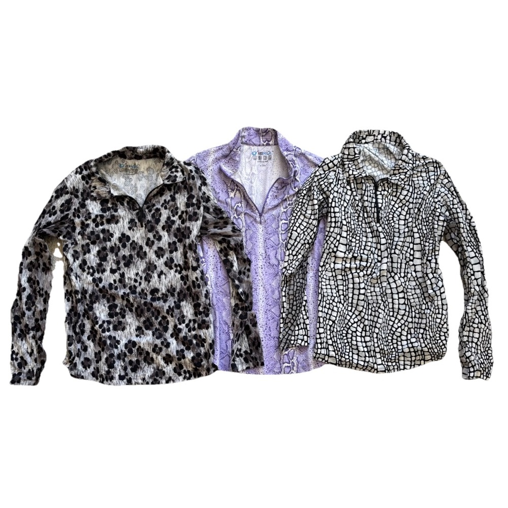 IBKUL SET OF THREE UPF 50 Patterned 1/4 Zip Long Sleeve Tops Large - Picture 9 of 9